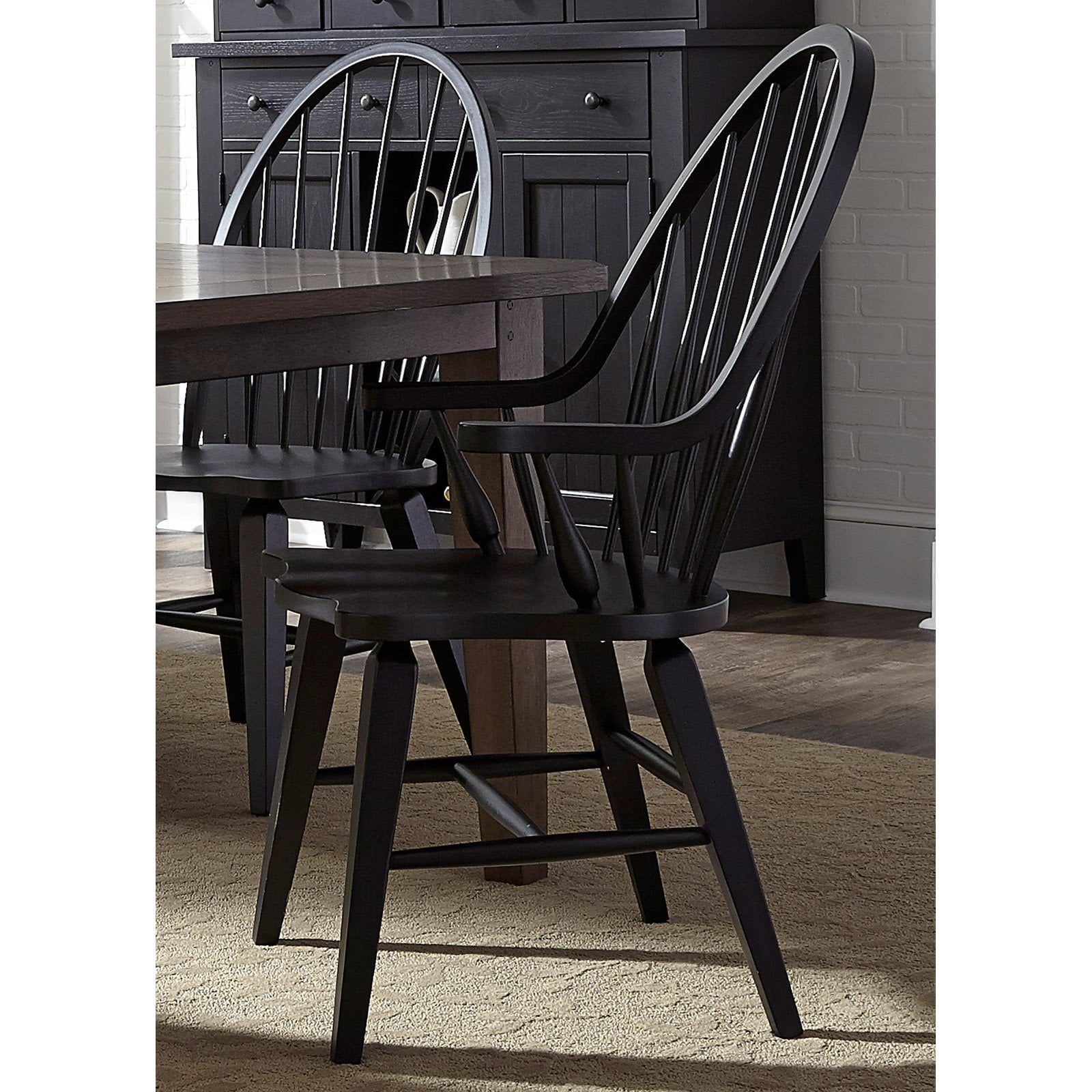 Black Wood Windsor Slat Back Arm Chair