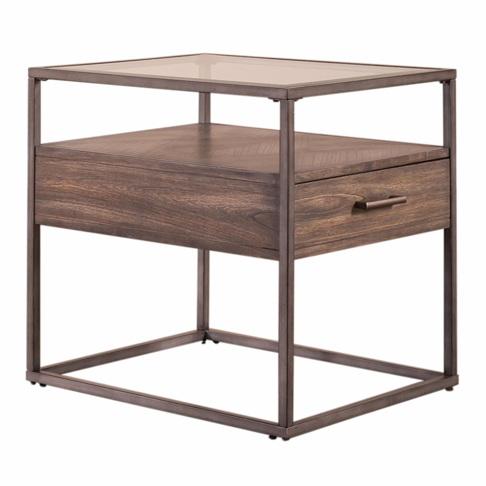 Jamestown Tobacco Brown Glass Metal End Table with Storage