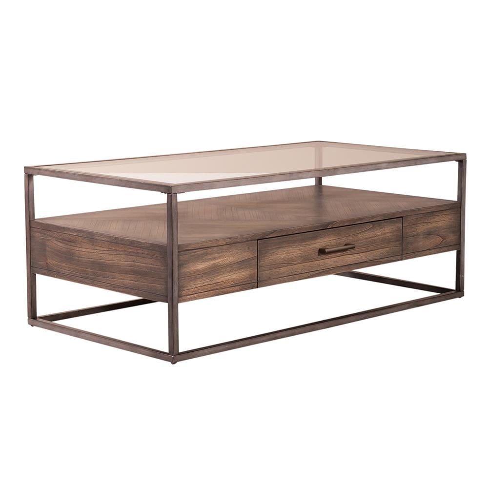 Jamestown Brown Wood and Metal Rectangular Cocktail Table with Storage