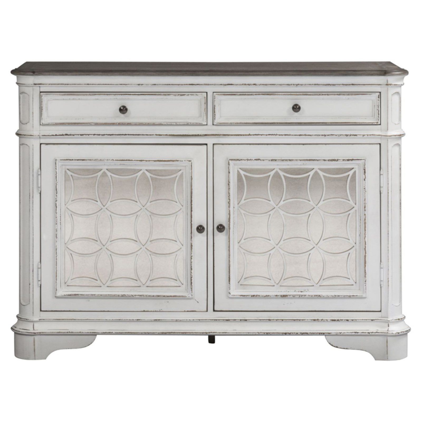 Antique White Mirrored 2-Drawer Traditional Buffet