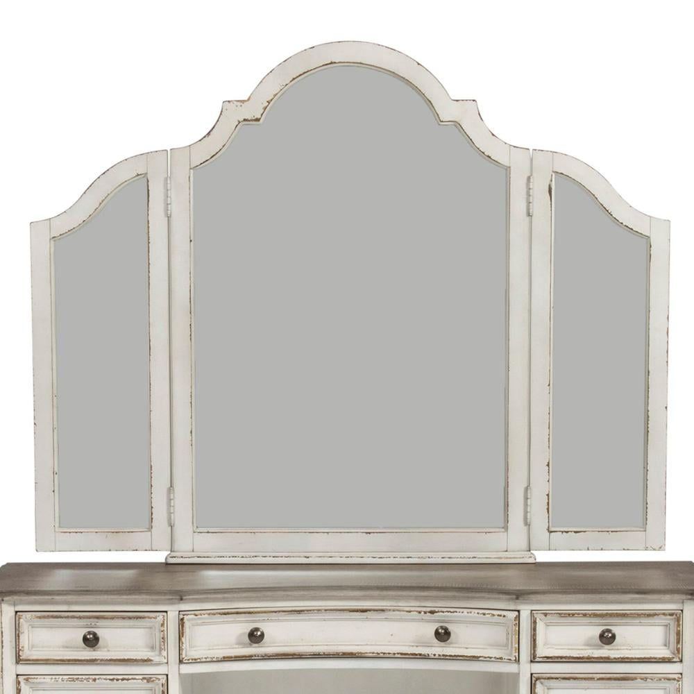 Antique White Tri-Fold Vanity Mirror with Artistic Chipping