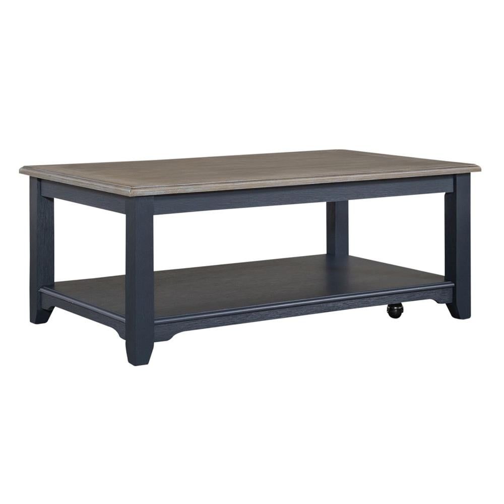 Navy and Gray Rectangular Wood Cocktail Table with Shelf