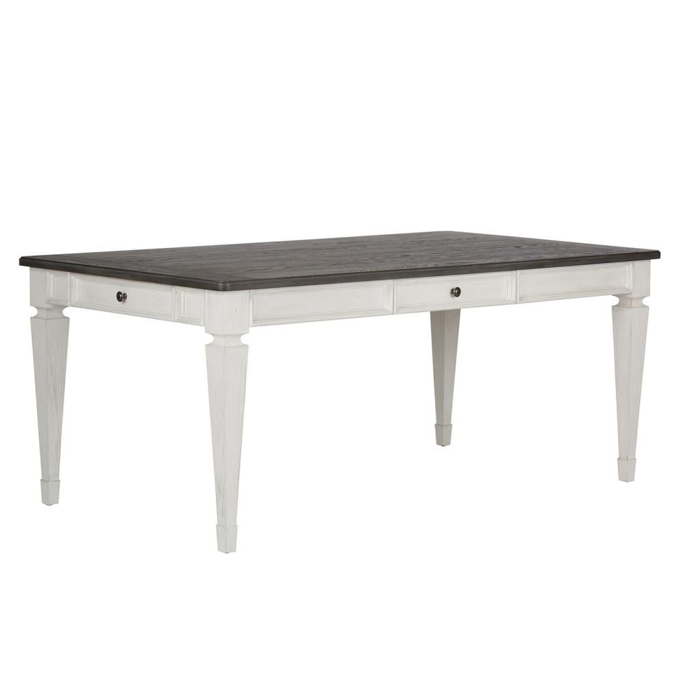 White and Dark Brown Rectangular Wood Dining Table with Drawers