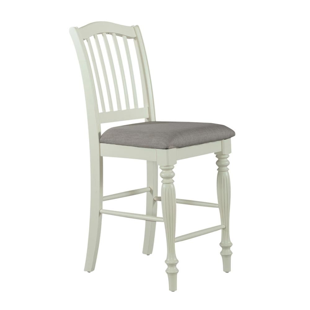 Gray Linen Upholstered White Wood Counter Stool