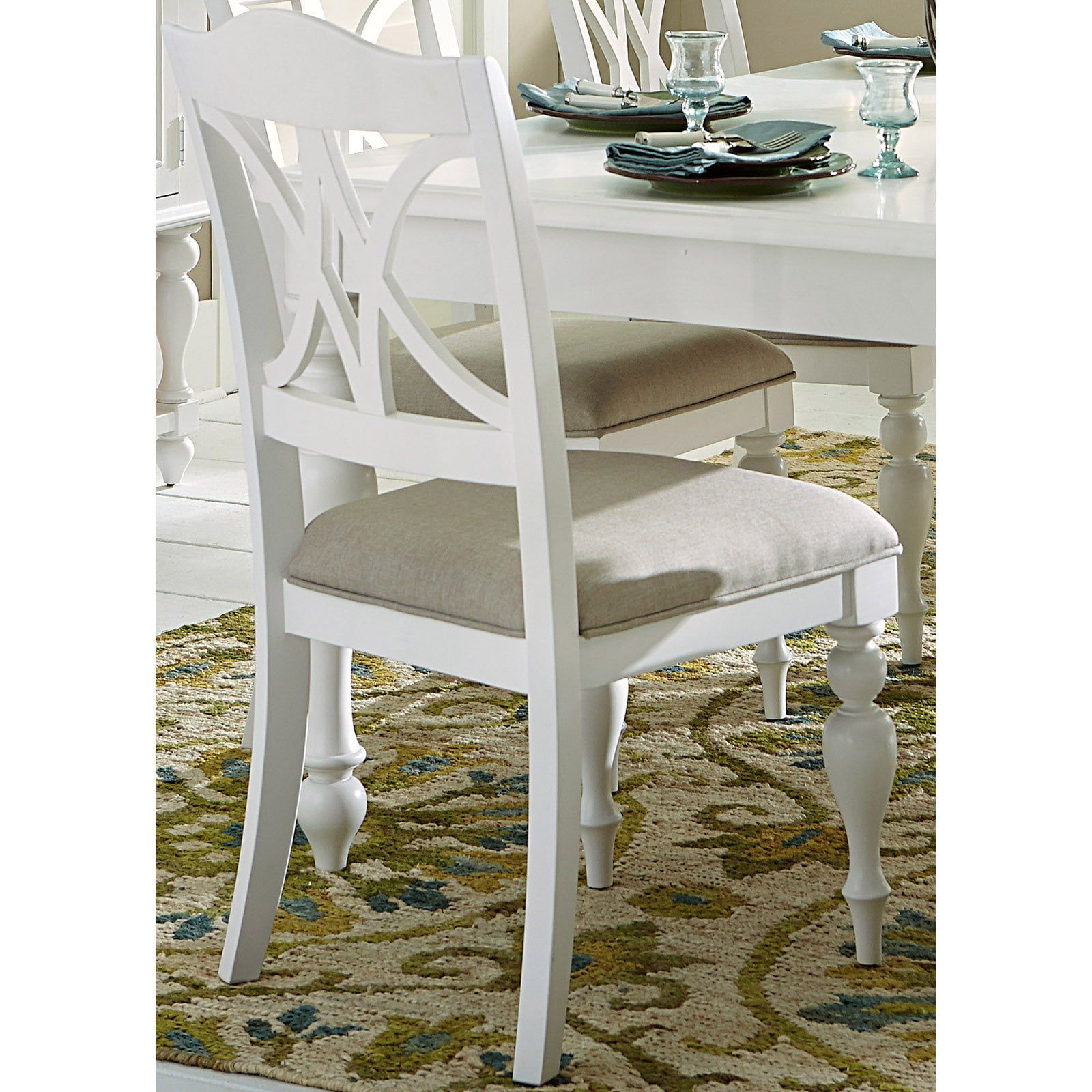 Oyster White Linen Upholstered Slat Back Side Chair