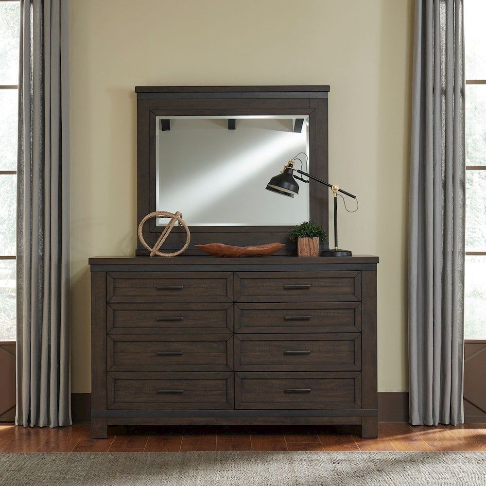 Dark Gray King Bookcase Bed, Dresser, Mirror, Nightstand Set