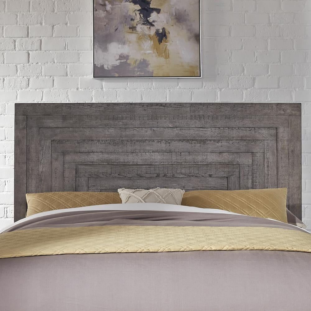 Gray Upholstered King Wood Panel Headboard