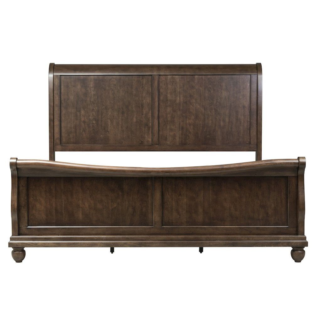 Rustic Cherry Transitional Sleigh Bed with Dresser & Mirror