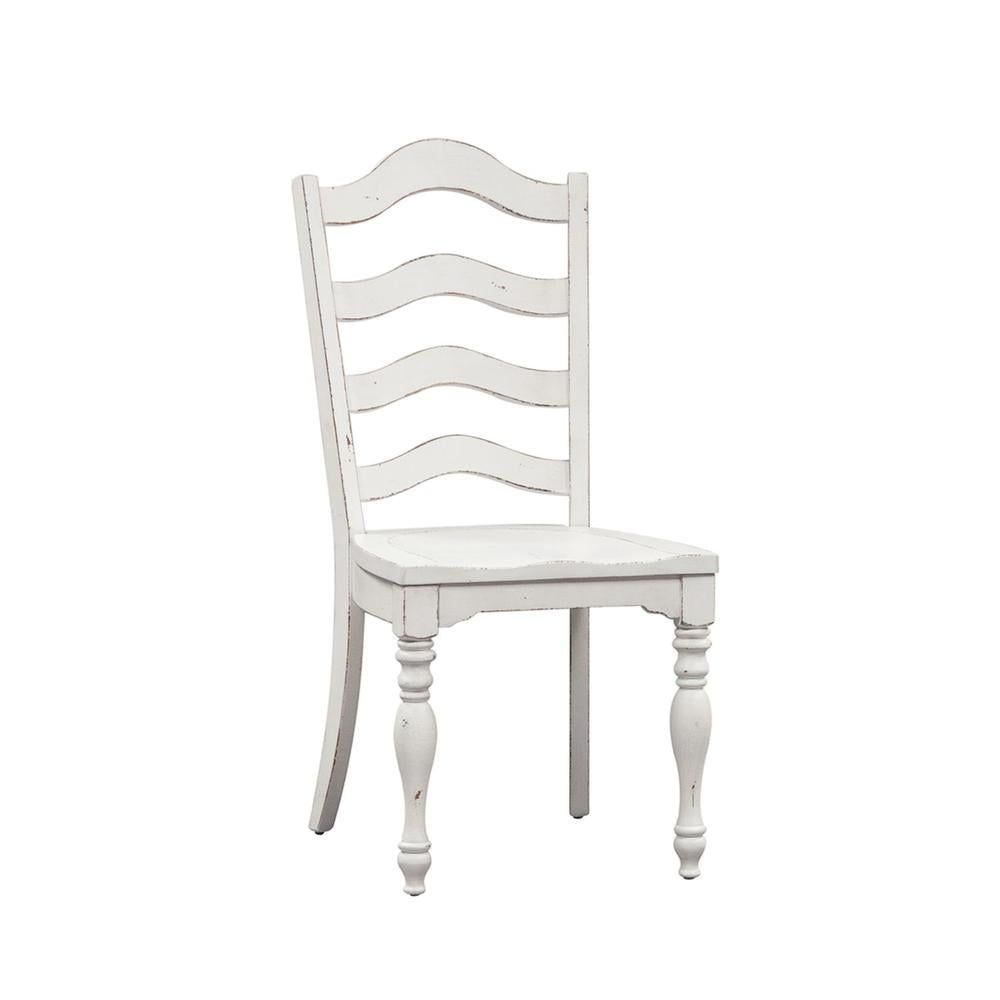 Antique White Ladderback Upholstered Side Chair with Turned Legs