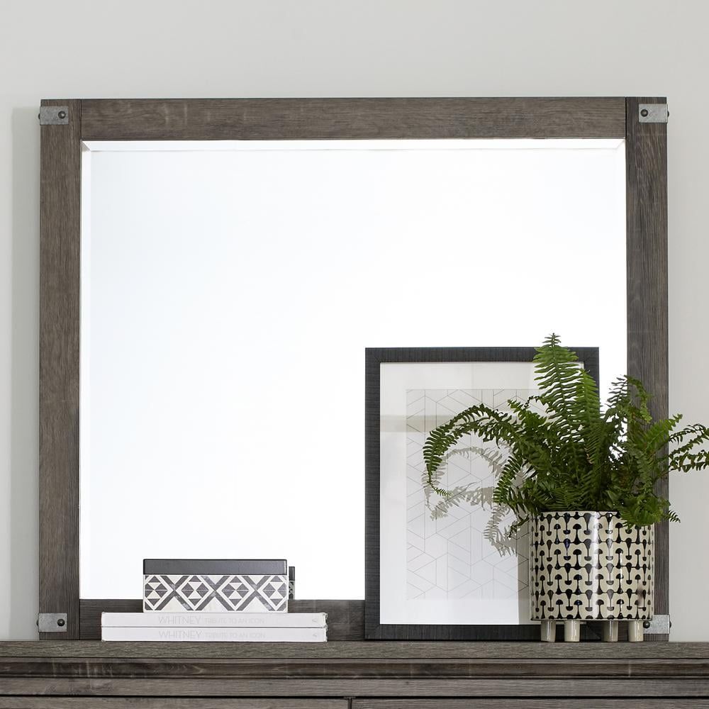 Urban Brown Rubberwood Landscape Mirror with Beveled Glass