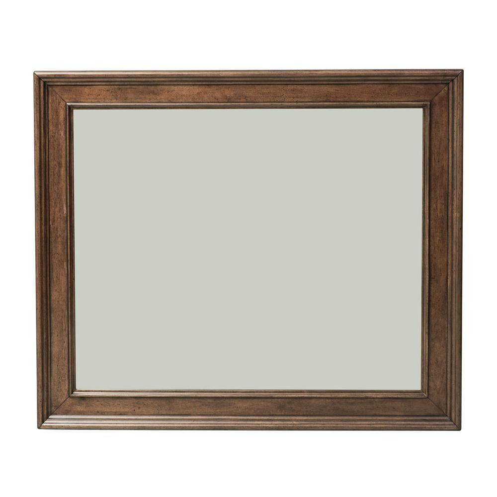 Rustic Cherry Wood Landscape Mirror with Beveled Glass