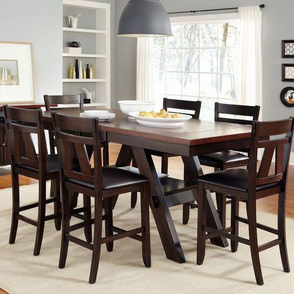 Lawson 7-Piece Dark and Light Brown Wood Gathering Table Set