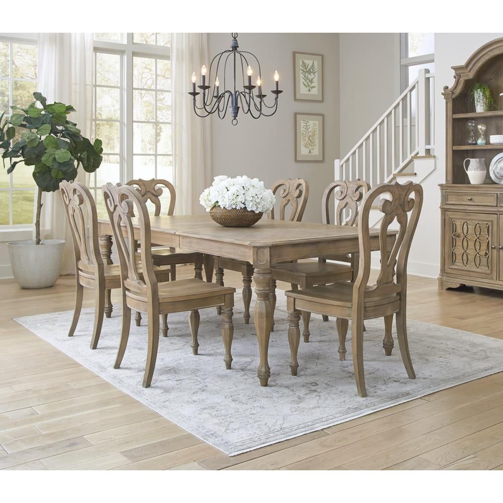 Weathered Bisque 7-Piece Rectangular Dining Table Set with Upholstered Chairs