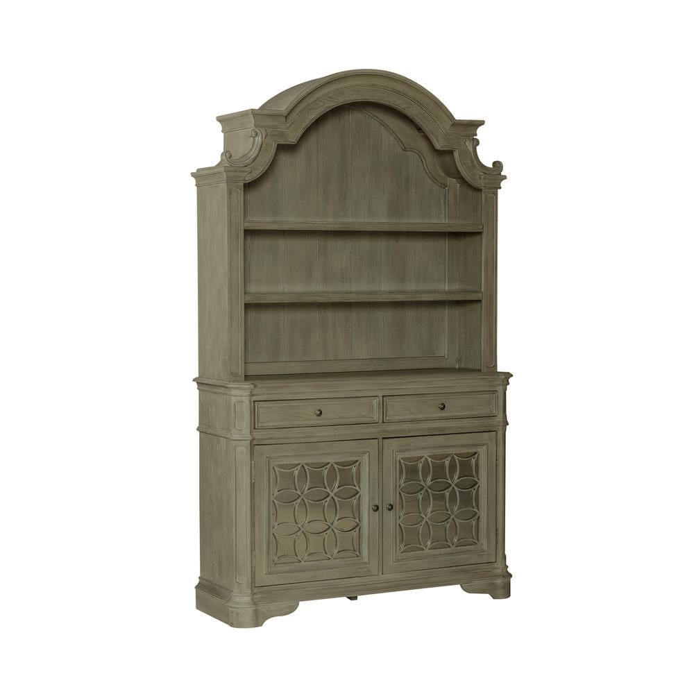 Weathered Bisque Poplar and Oak Hutch & Buffet with LED Lighting