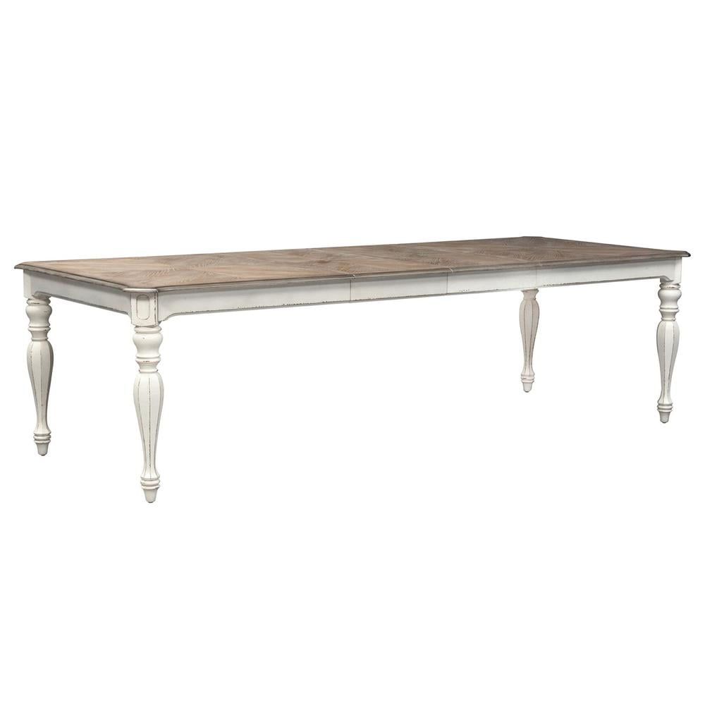 White Rectangular Extendable Wood Dining Table with Turned Legs