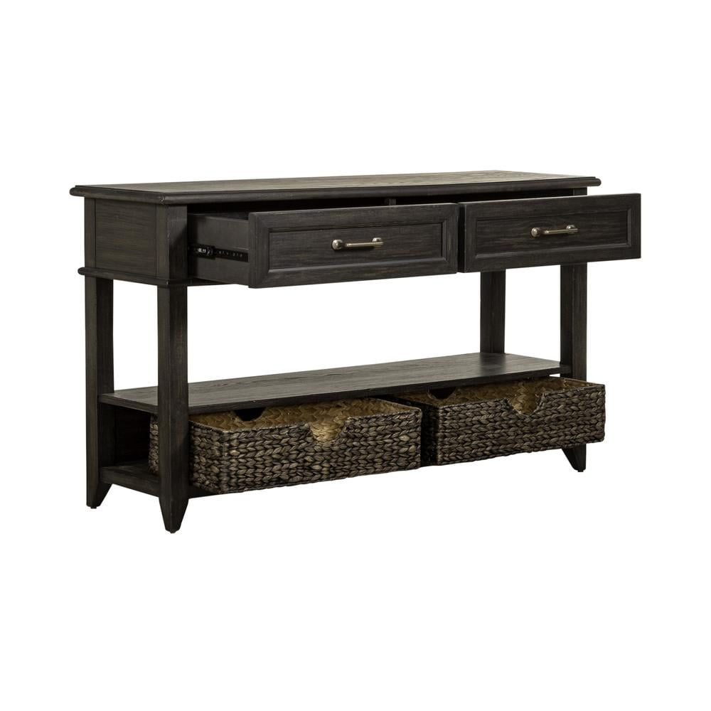 Peppercorn Espresso 2-Drawer Wood Sofa Table with Storage Baskets