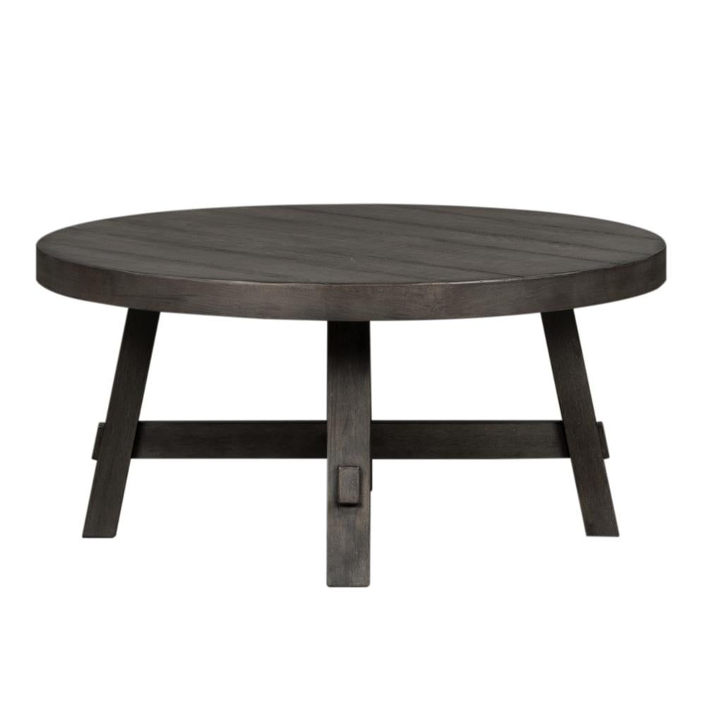 Gray Oak Round Cocktail Table with Splayed Legs and Storage