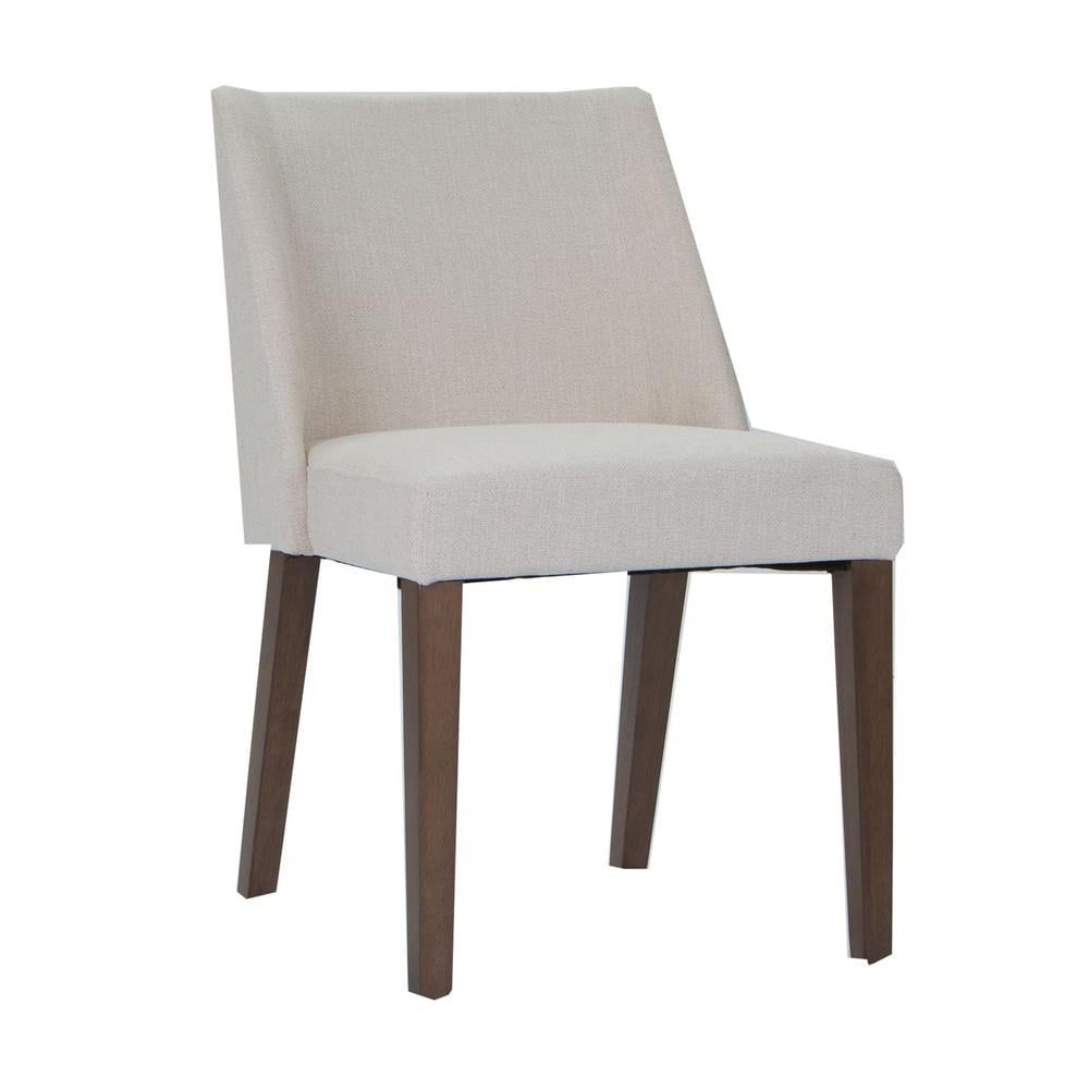 Light Tan Linen Upholstered Side Chair with Walnut Legs