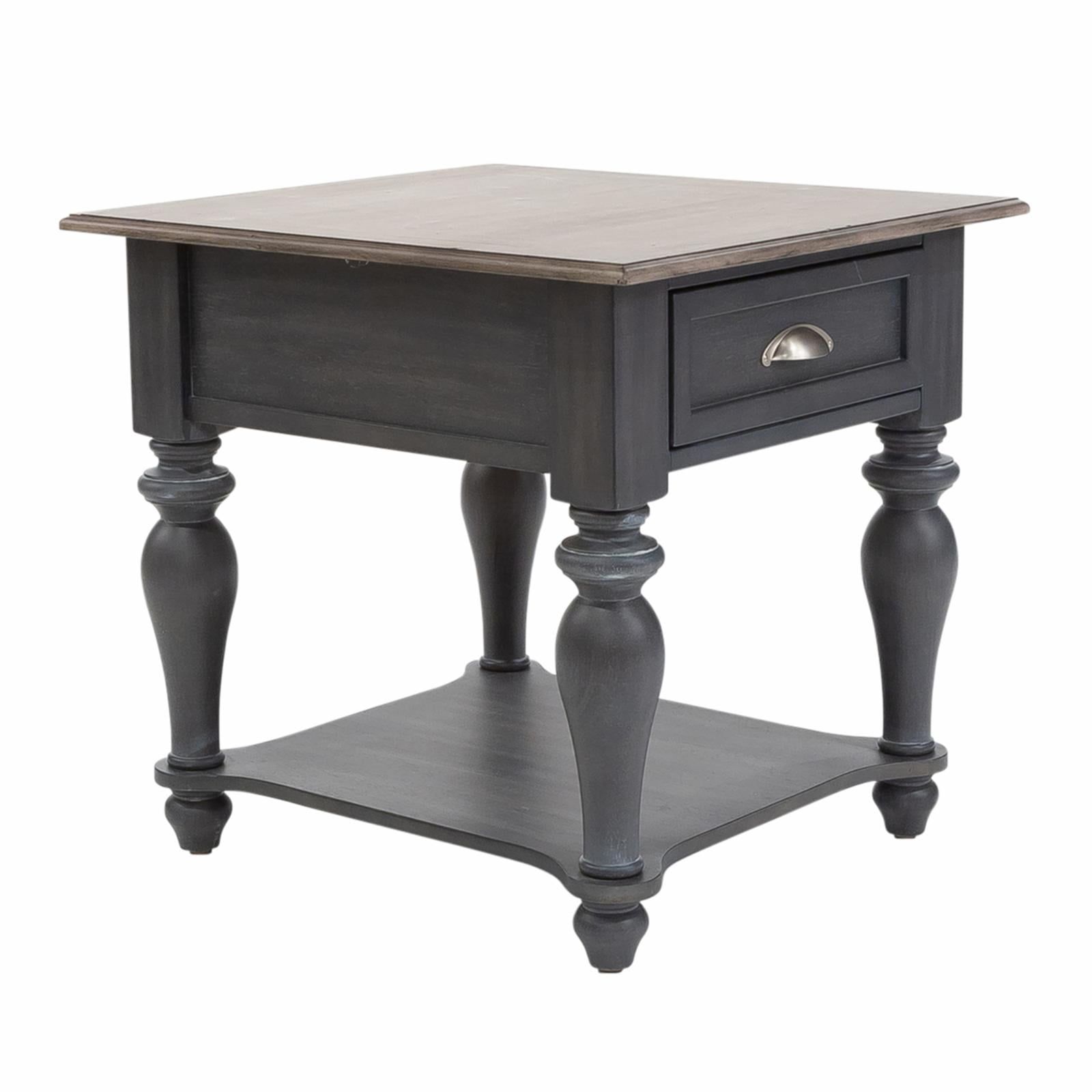 Traditional White and Gray Wood End Table with Storage