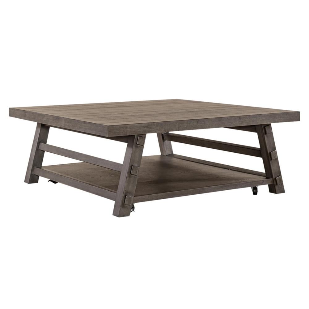 Gray Oak Square Cocktail Table with Storage Shelf