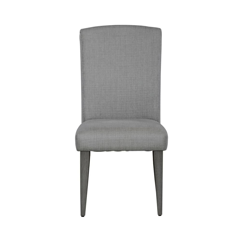 Gray Linen Upholstered Side Chair with Driftwood Finish Legs