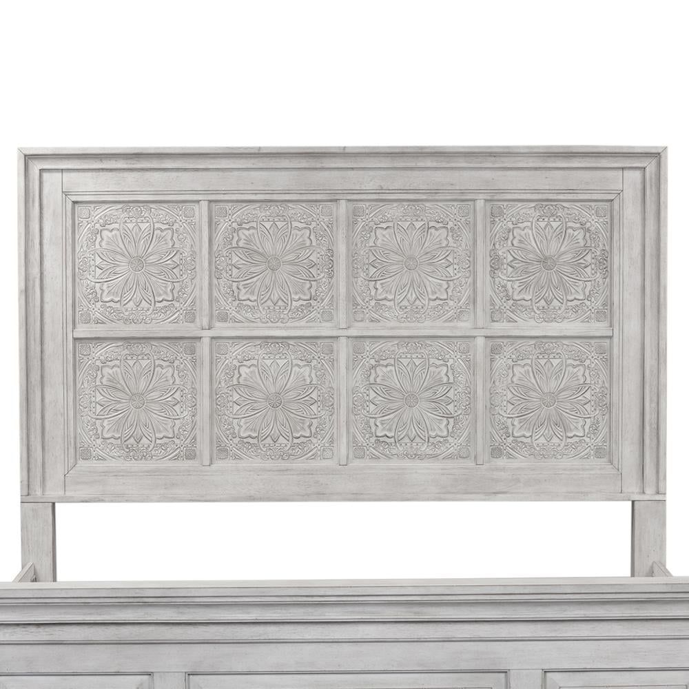 Queen Gray Birch Panel Bed with Weathered Embellishment