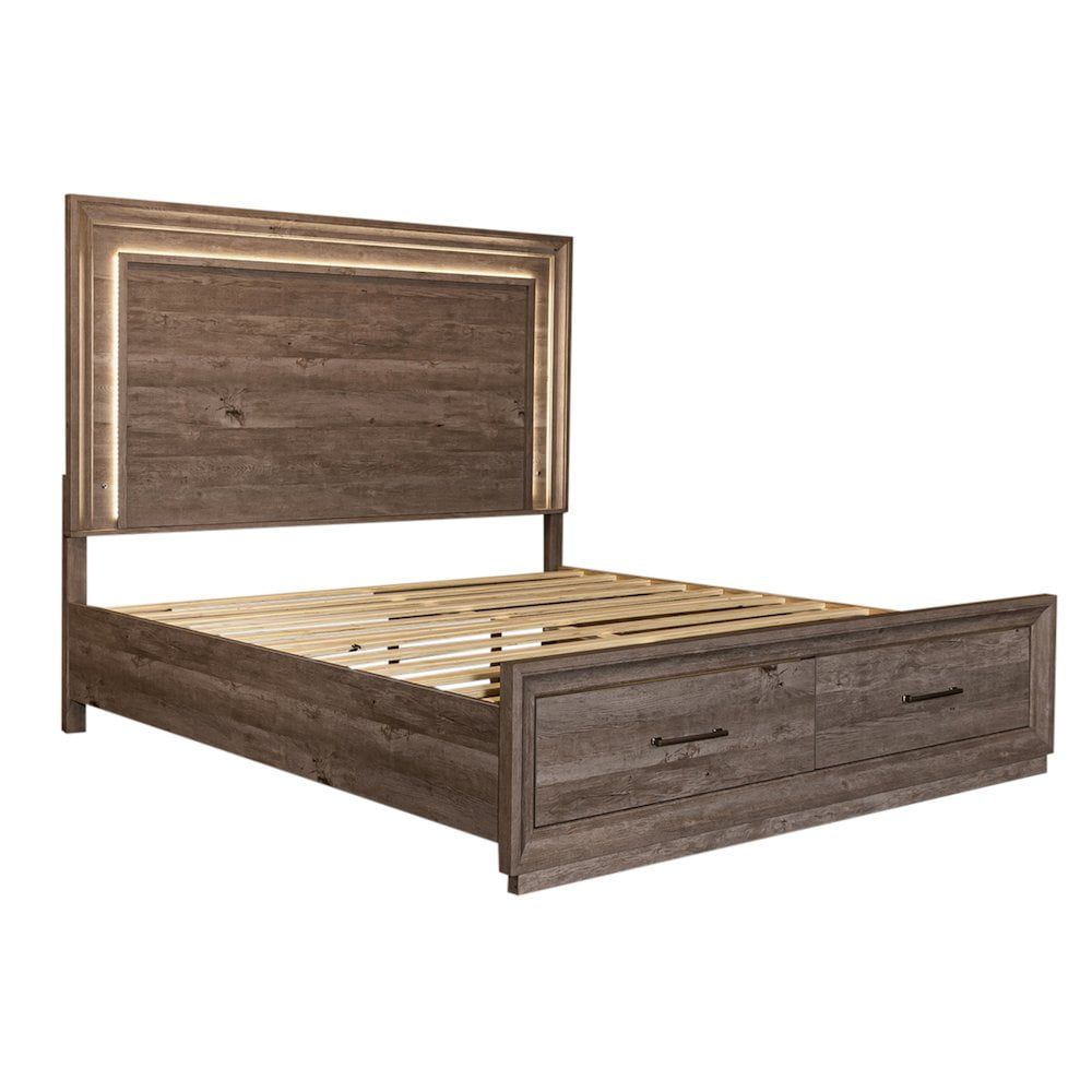 Gray Queen Storage Bed with Dresser and Mirror Set