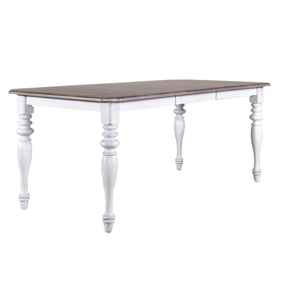 Antique White and Weathered Pine Extendable Rectangular Dining Table