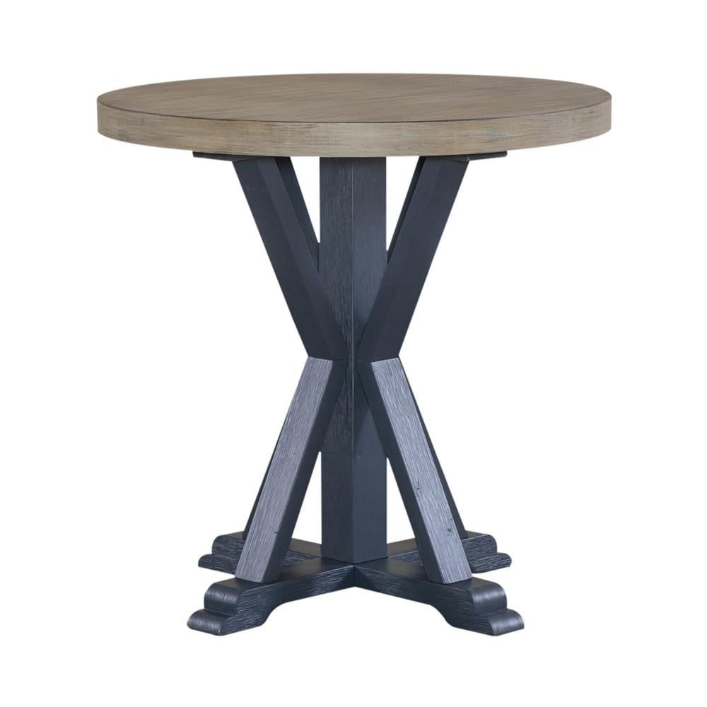 24" Black and Brown Round Wood End Table