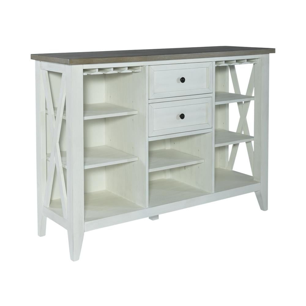 White Transitional Server with Two Drawers and Shelves