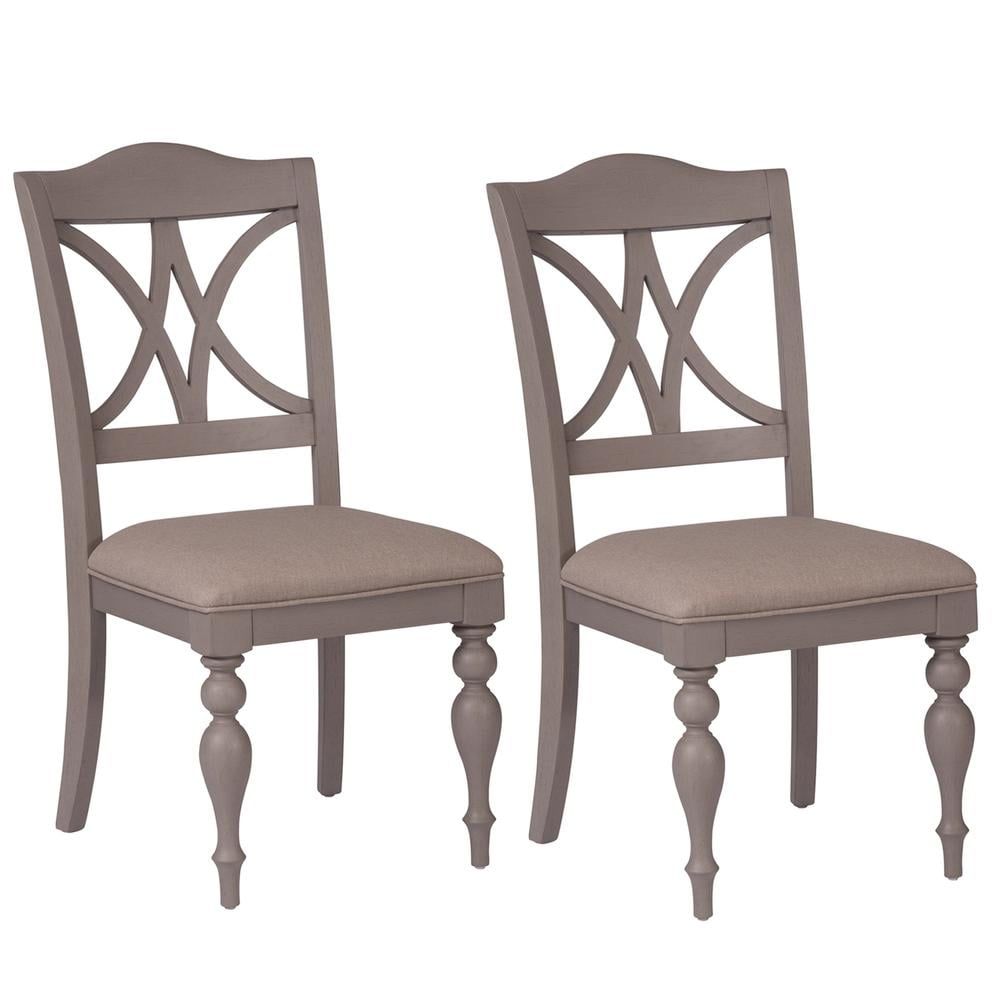 Dove Grey Upholstered Linen Slat Back Side Chair Set