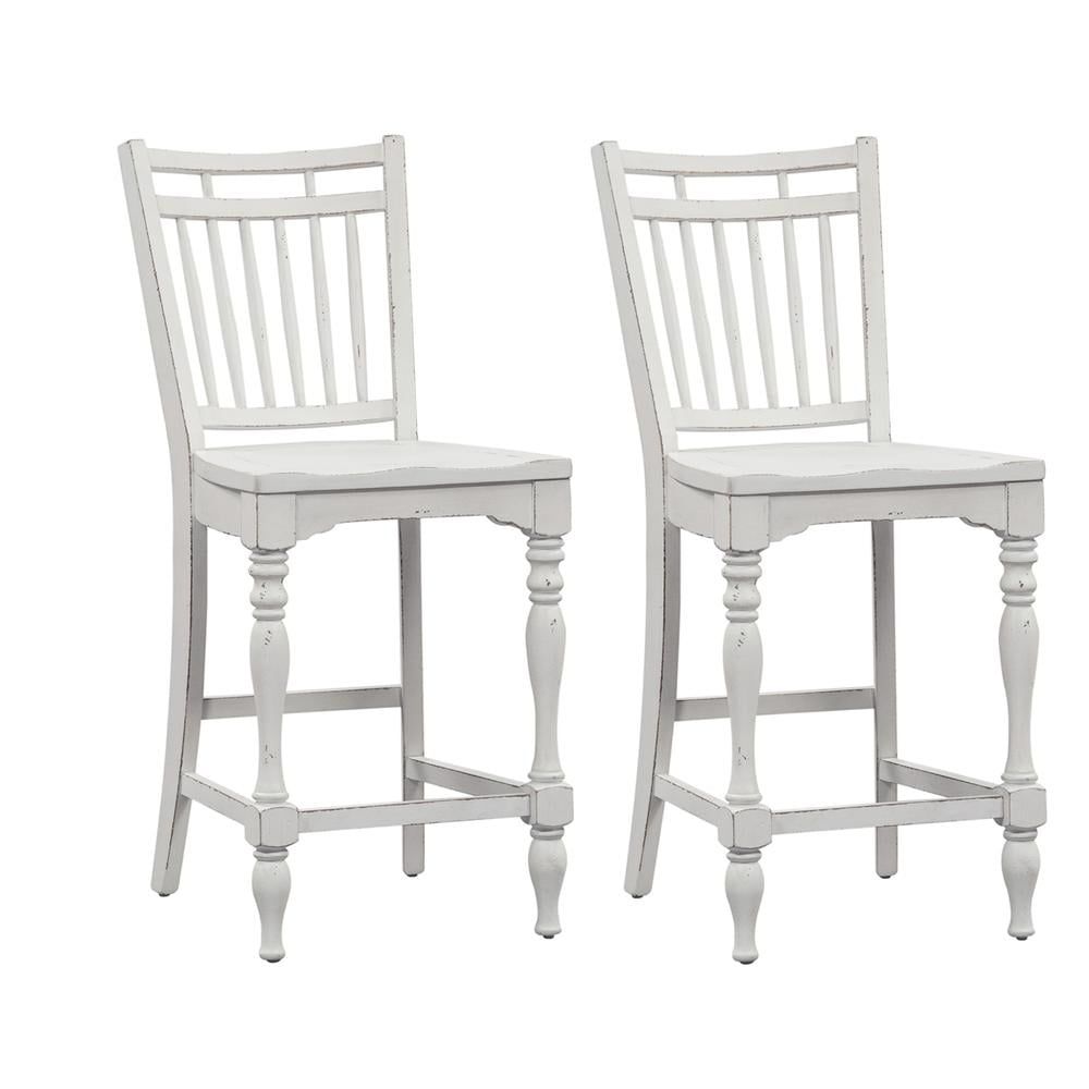 White Wood Spindle Back Counter Chairs, Set of 2