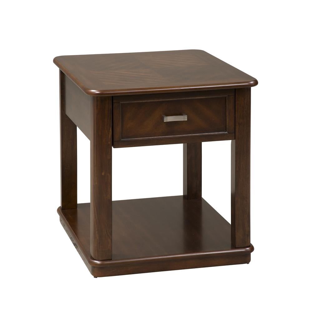 Brown Wood Rectangular End Table with Storage