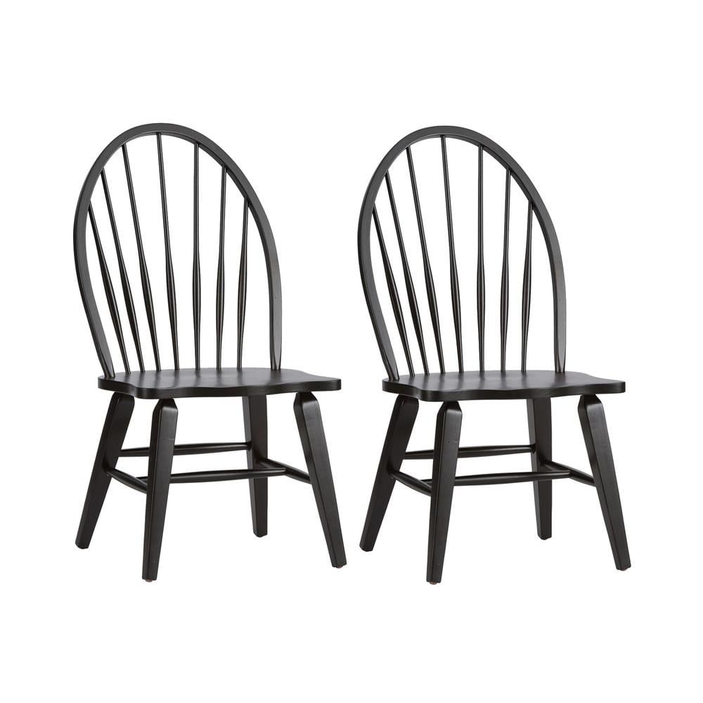 Black Wood Windsor Slat Back Side Chair Set