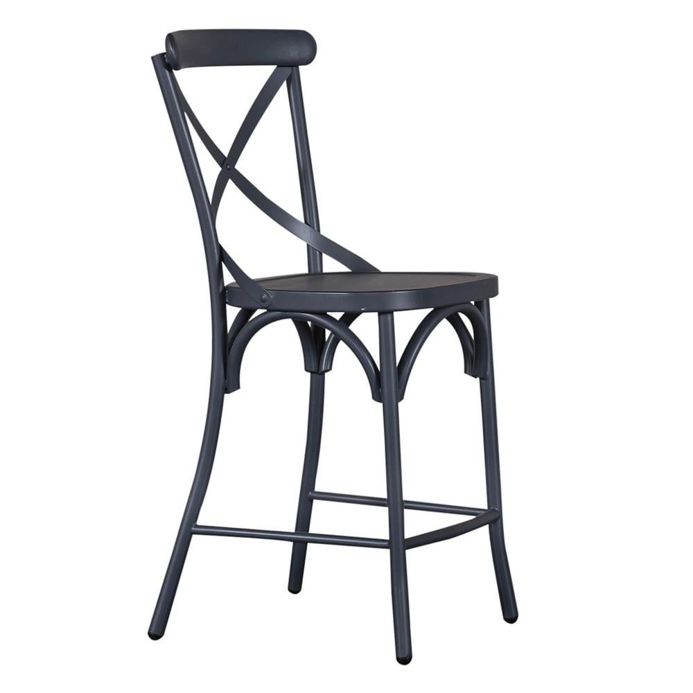 Navy Blue Metal X-Back Counter Chair