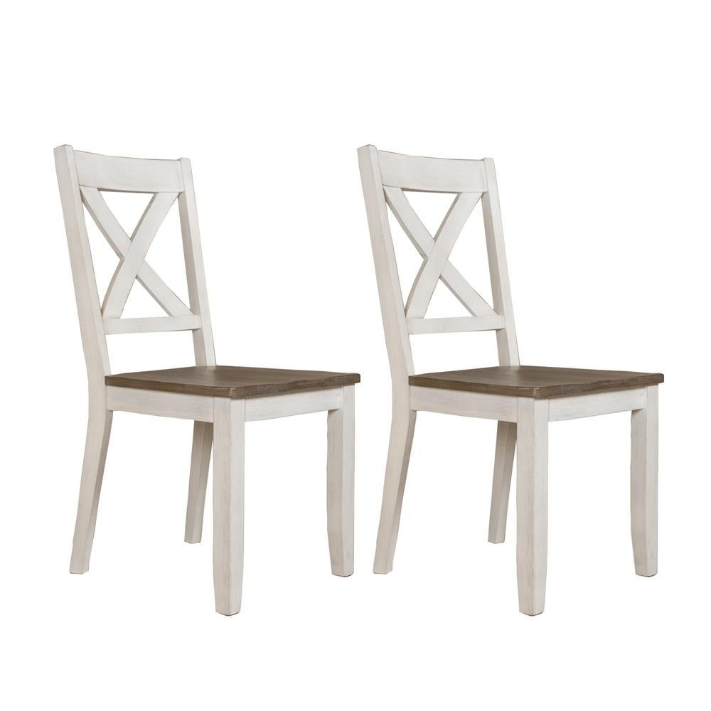 White and Brown Wood Cross Back Side Chair Set