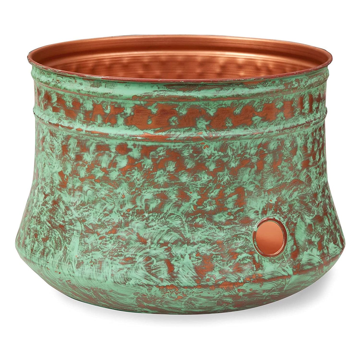 Hand-Hammered Patina Copper Garden Hose Storage Pot