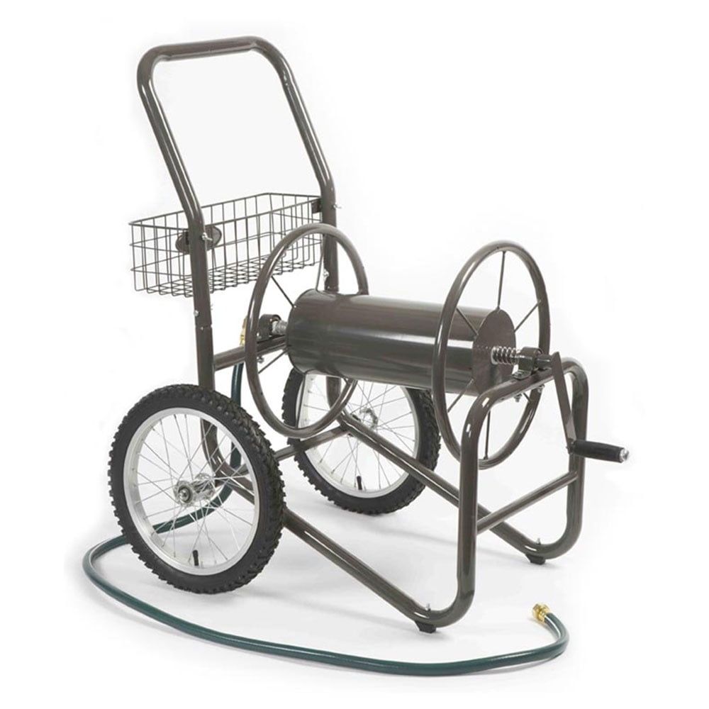 Liberty Garden Brown Steel 300-Foot Hose Reel Cart with Basket