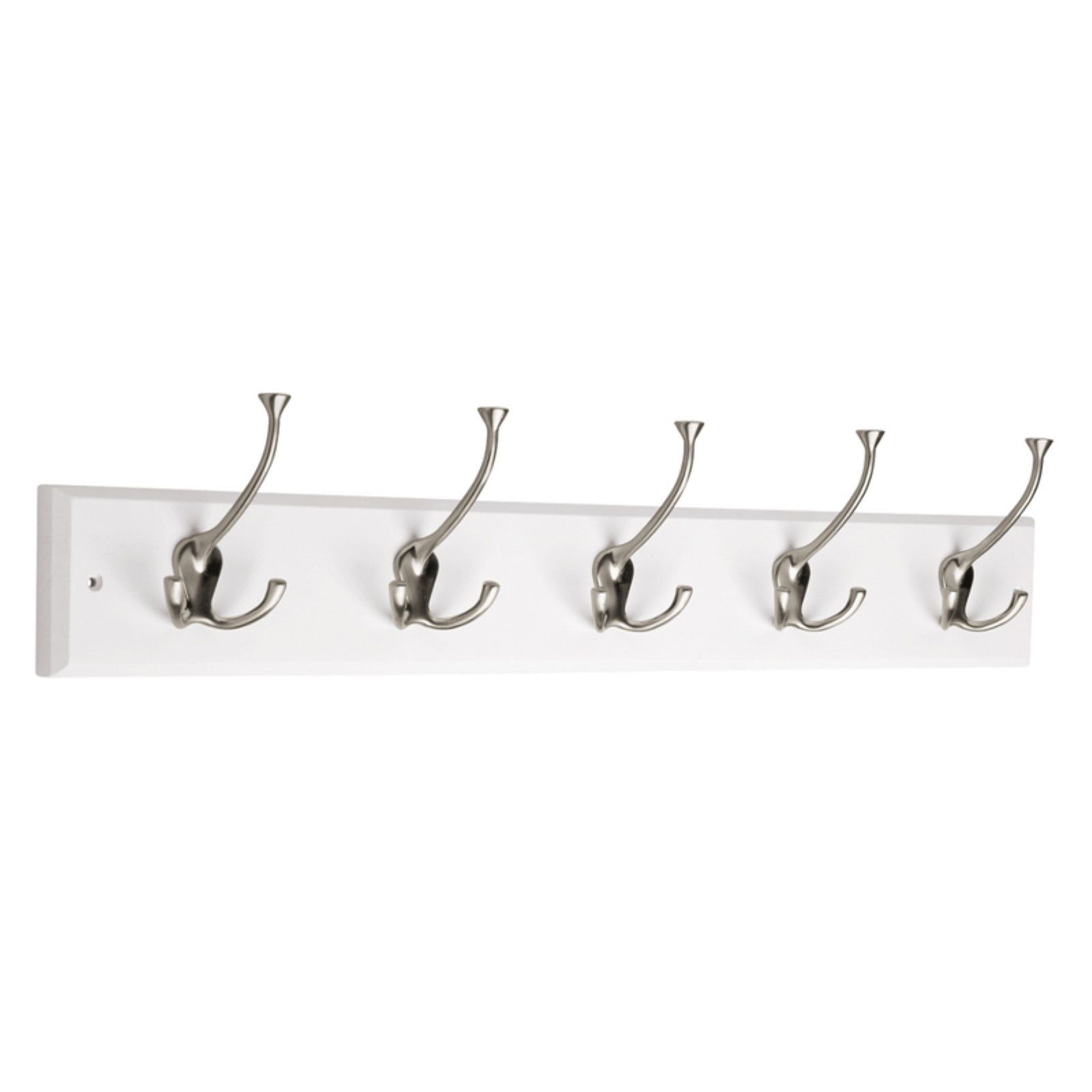 White MDF Wall-Mount Coat Rack with Satin Nickel Hooks