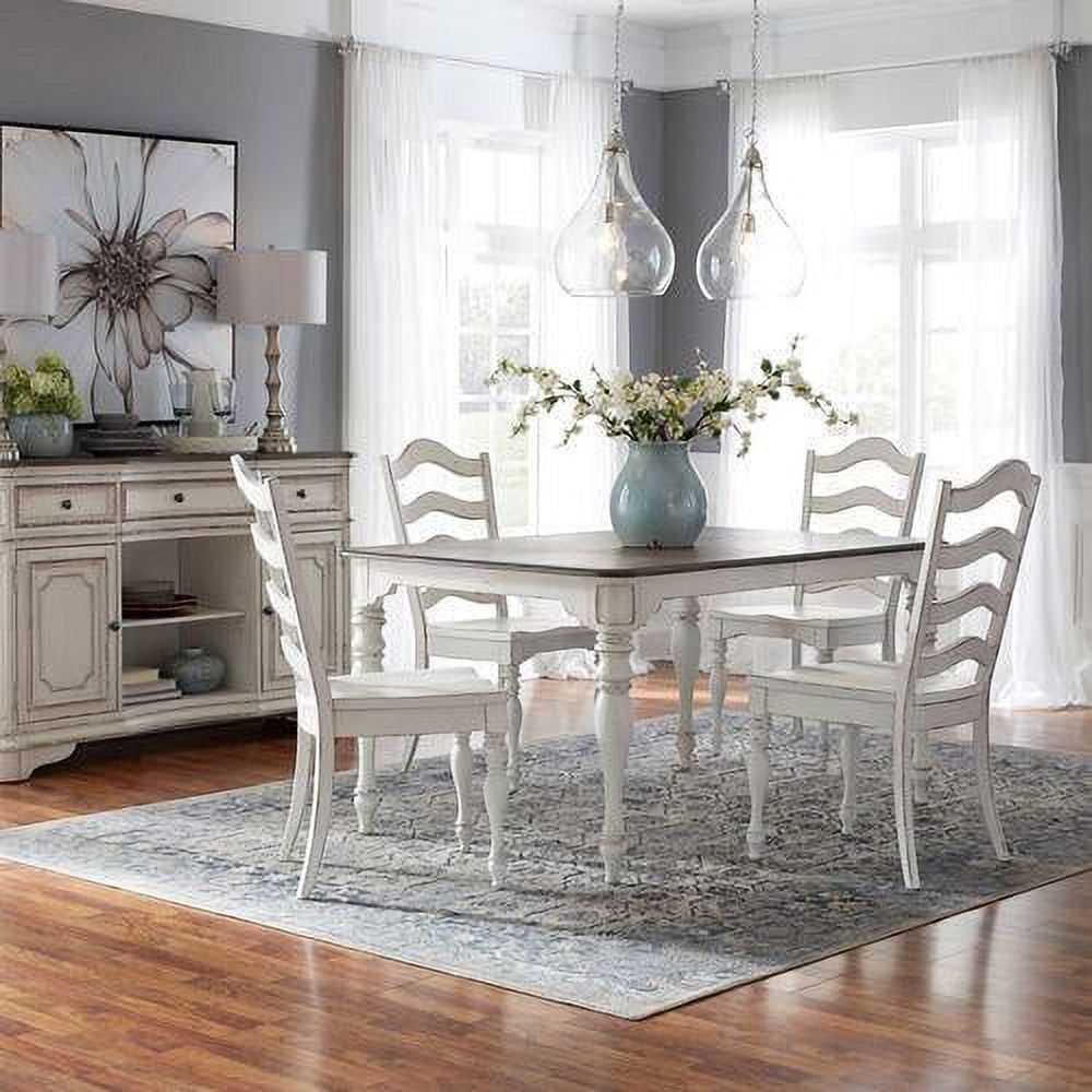 Antique White and Weathered Brown 5-Piece Dining Set with Ladder Back Chairs