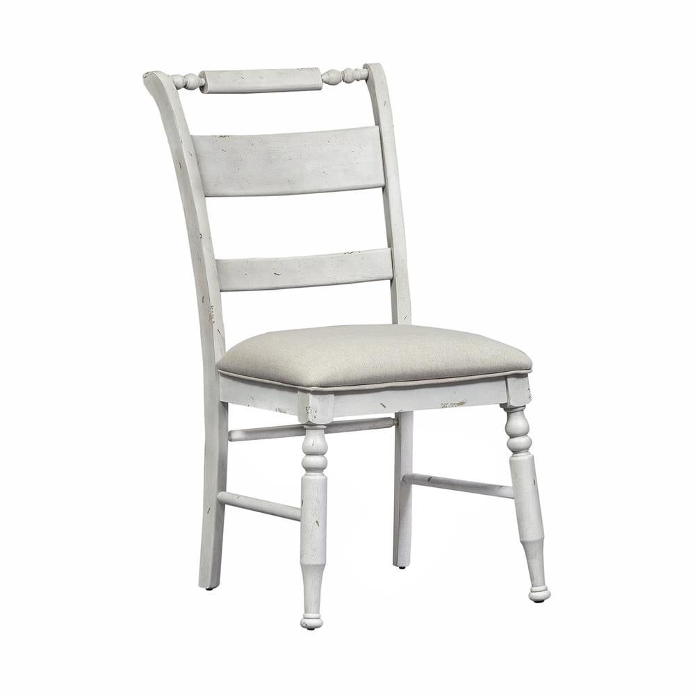 Gray Linen Upholstered Slat Back Side Chair