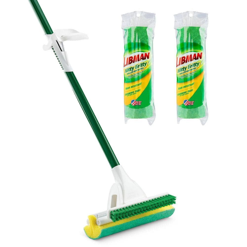 Green Steel Roller Sponge Mop with Scrub Brush and Refills