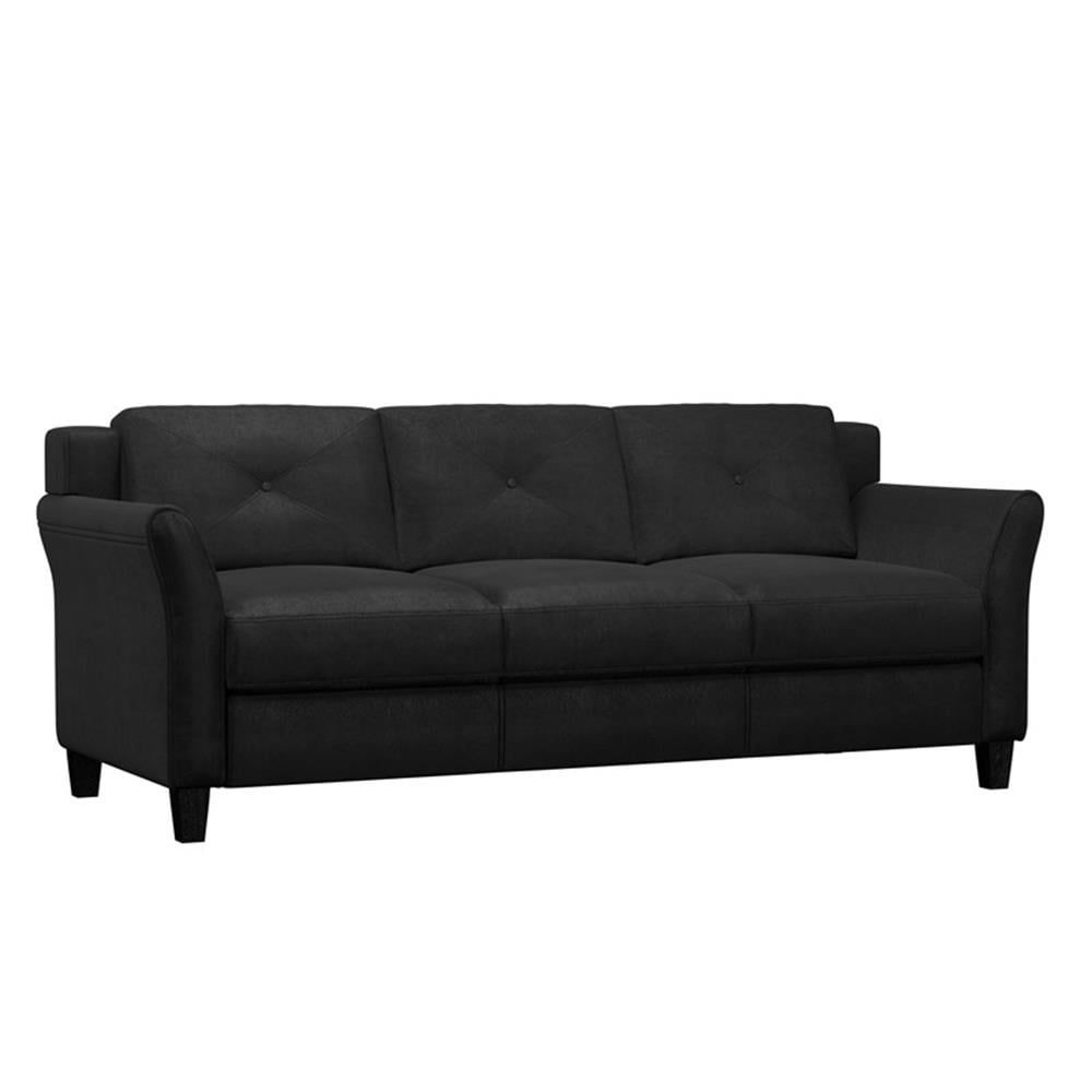 Hartford Black Microfiber 78'' Plush Tufted Sofa with Wood Frame