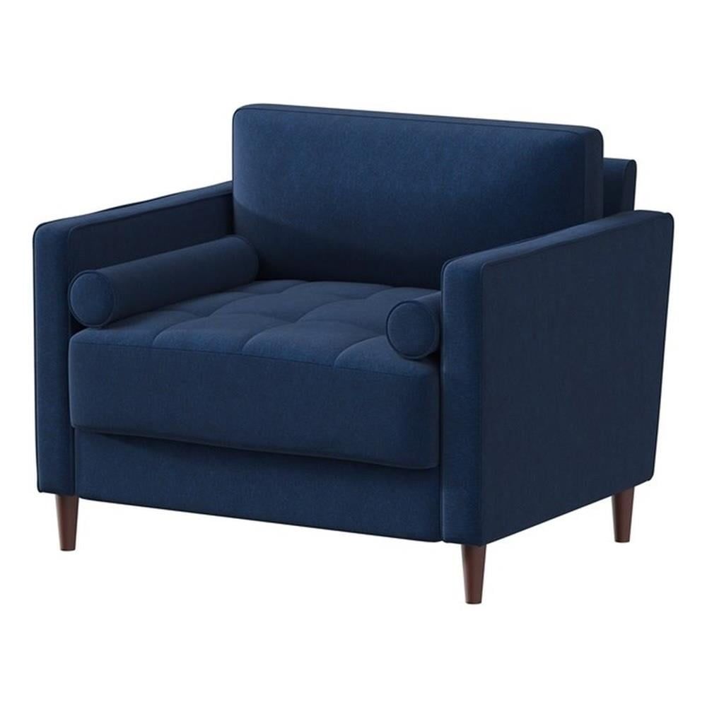 Elegant Navy Blue Microfiber Accent Chair with Wood Legs