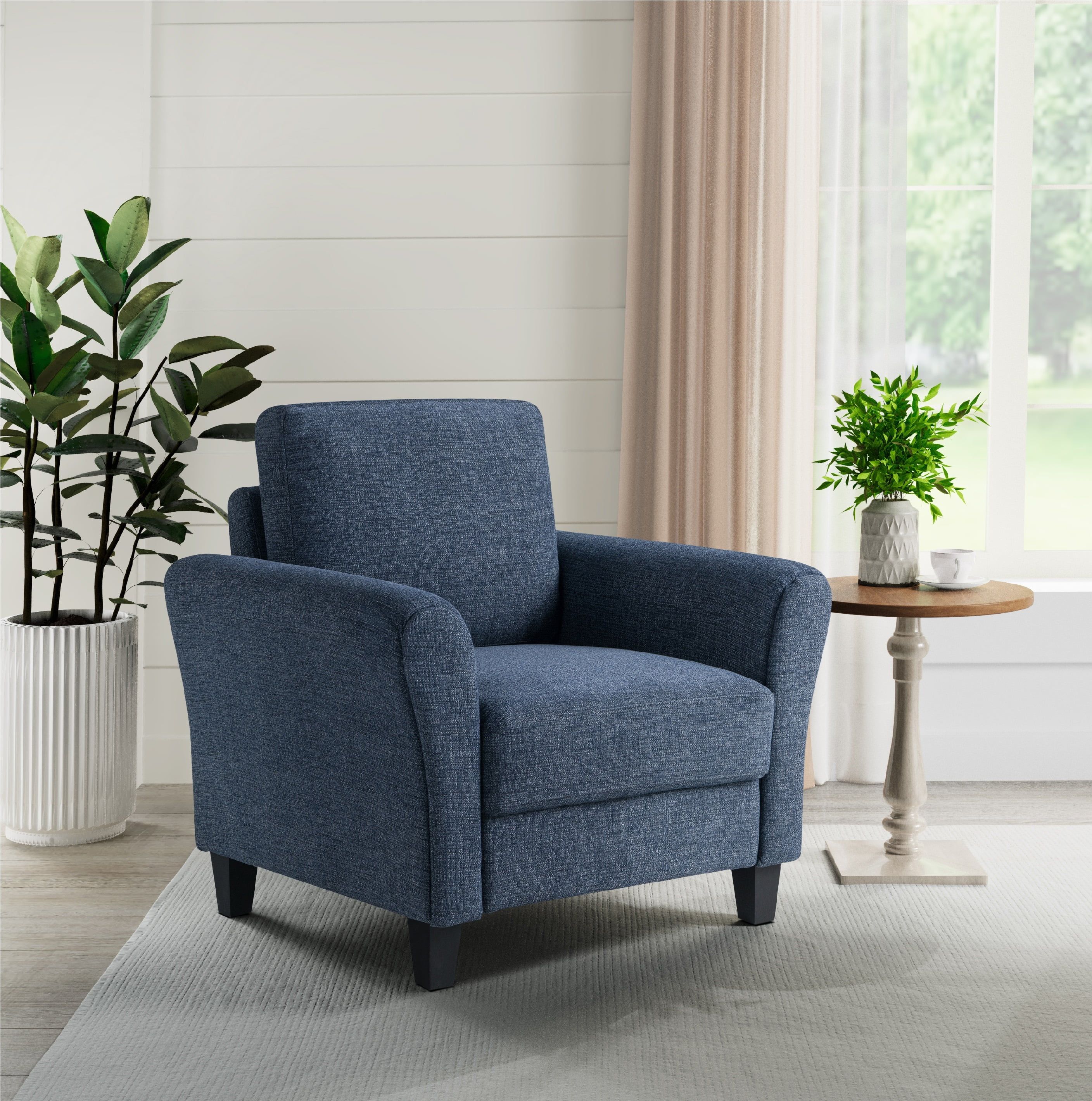 Blue Microfiber Accent Chair with Rolled Arms