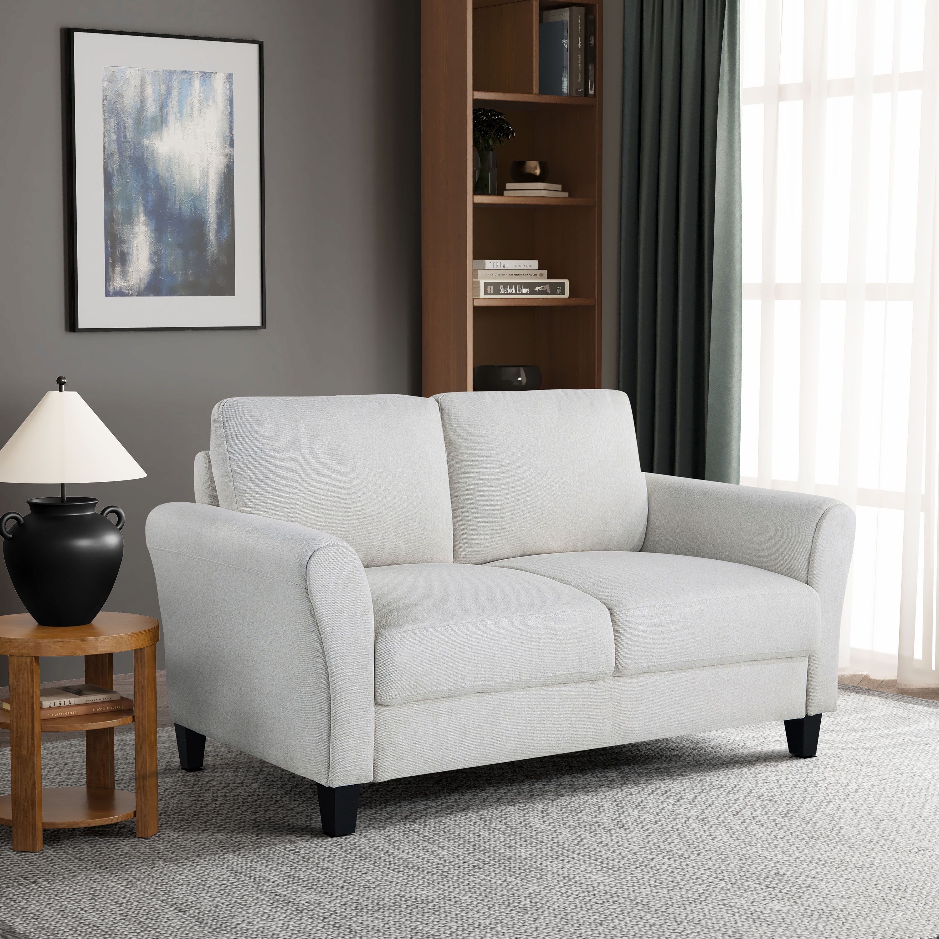 Lifestyle Solutions Alexa Loveseat with Rolled Arms, Oyster Fabric