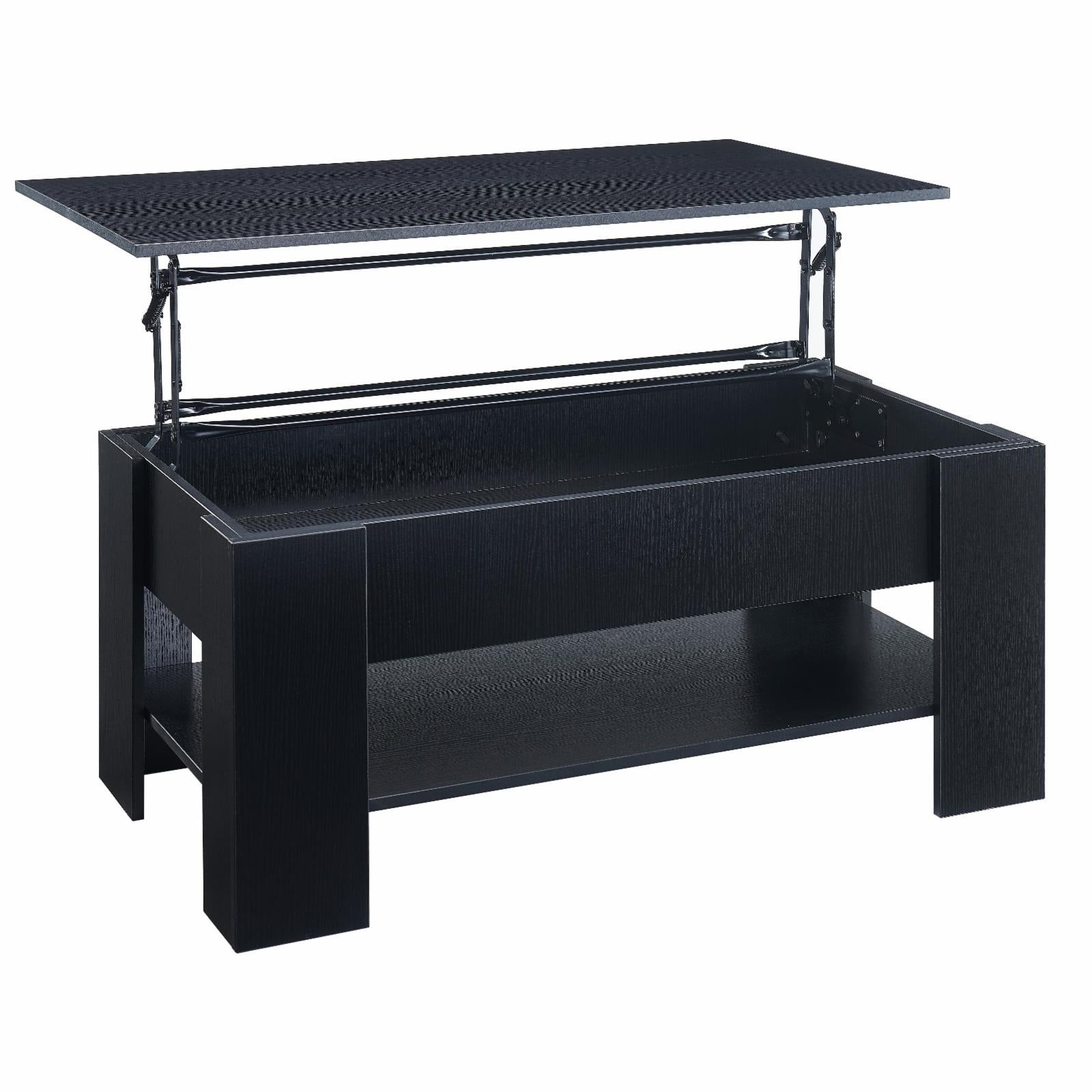 Black Rectangular Wood Lift-Top Coffee Table with Storage