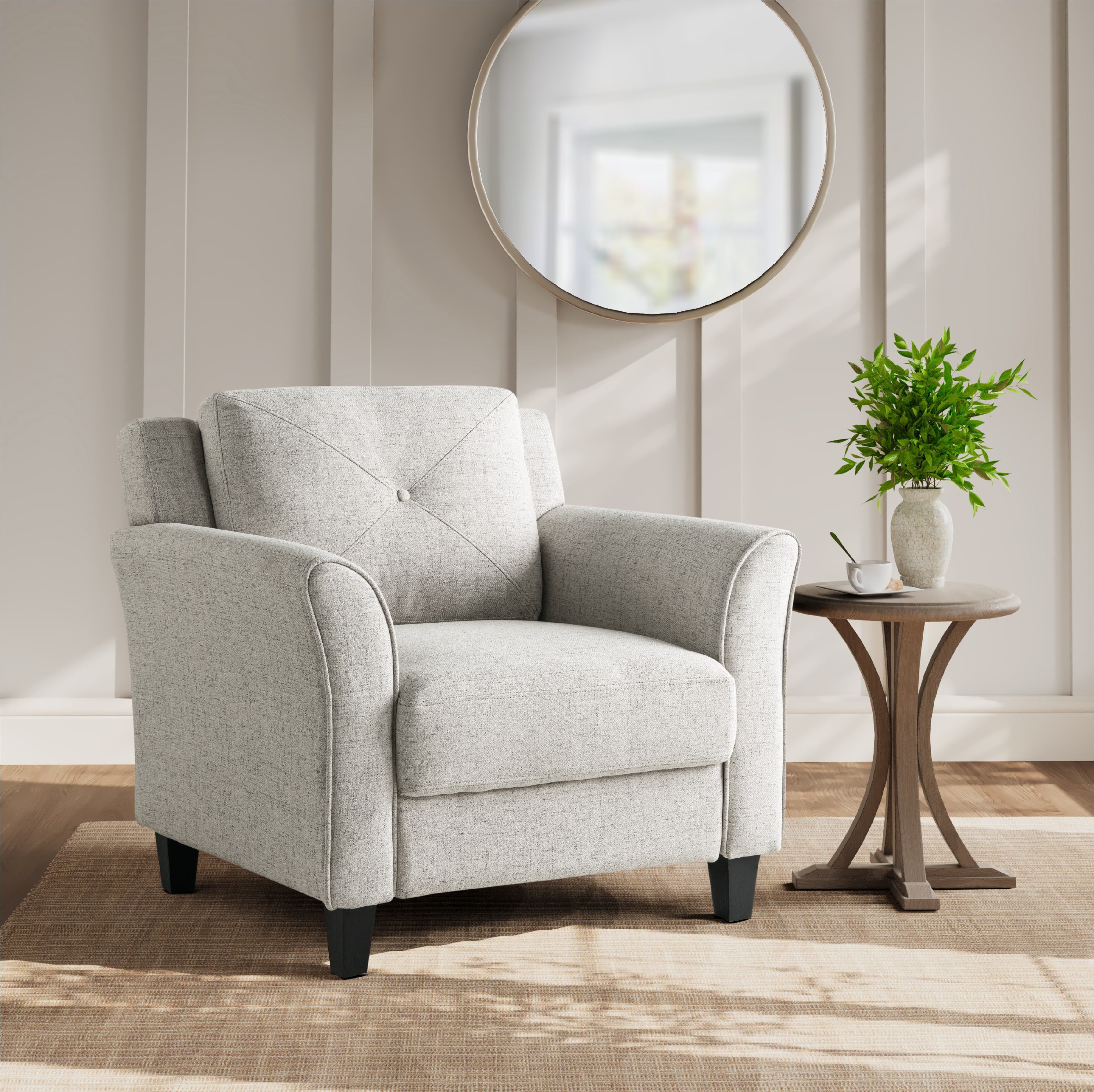 Beige Microfiber Accent Chair with Wooden Frame