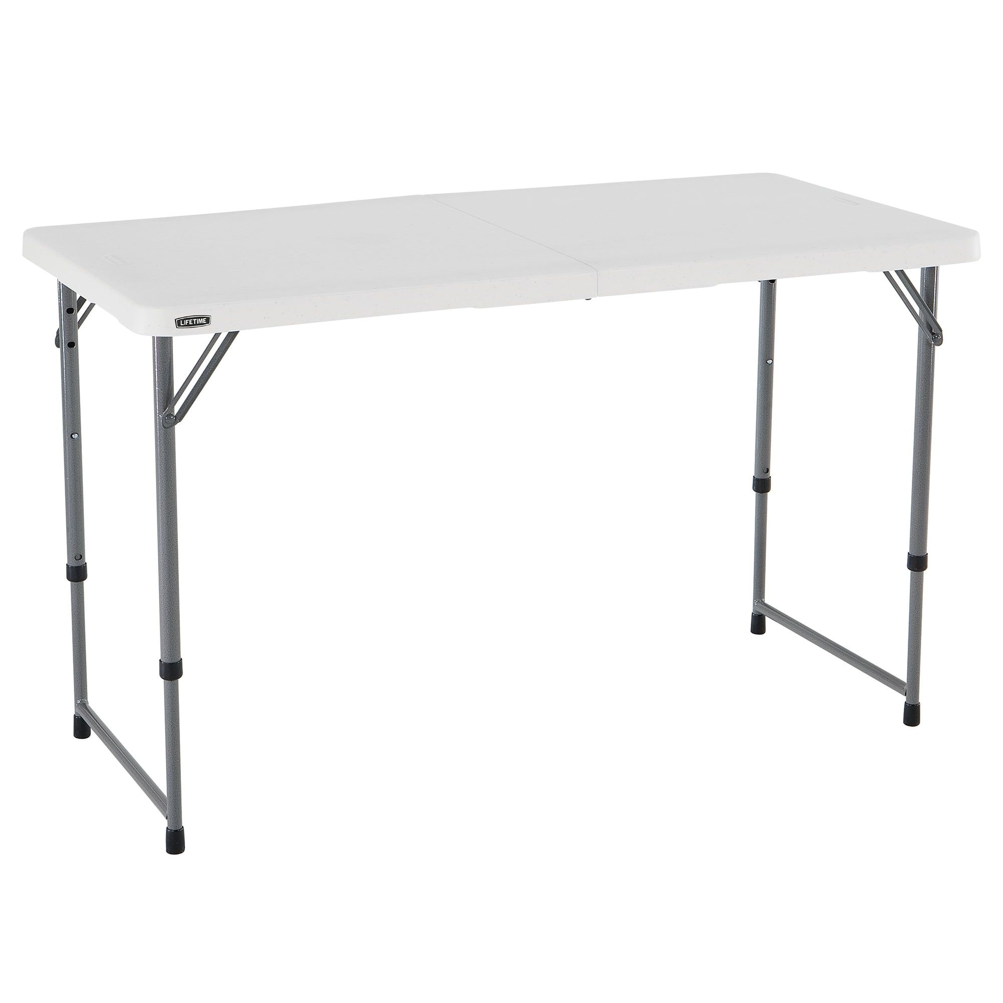 Gray Adjustable Height Indoor/Outdoor Folding Table with Powder-Coated Steel Frame