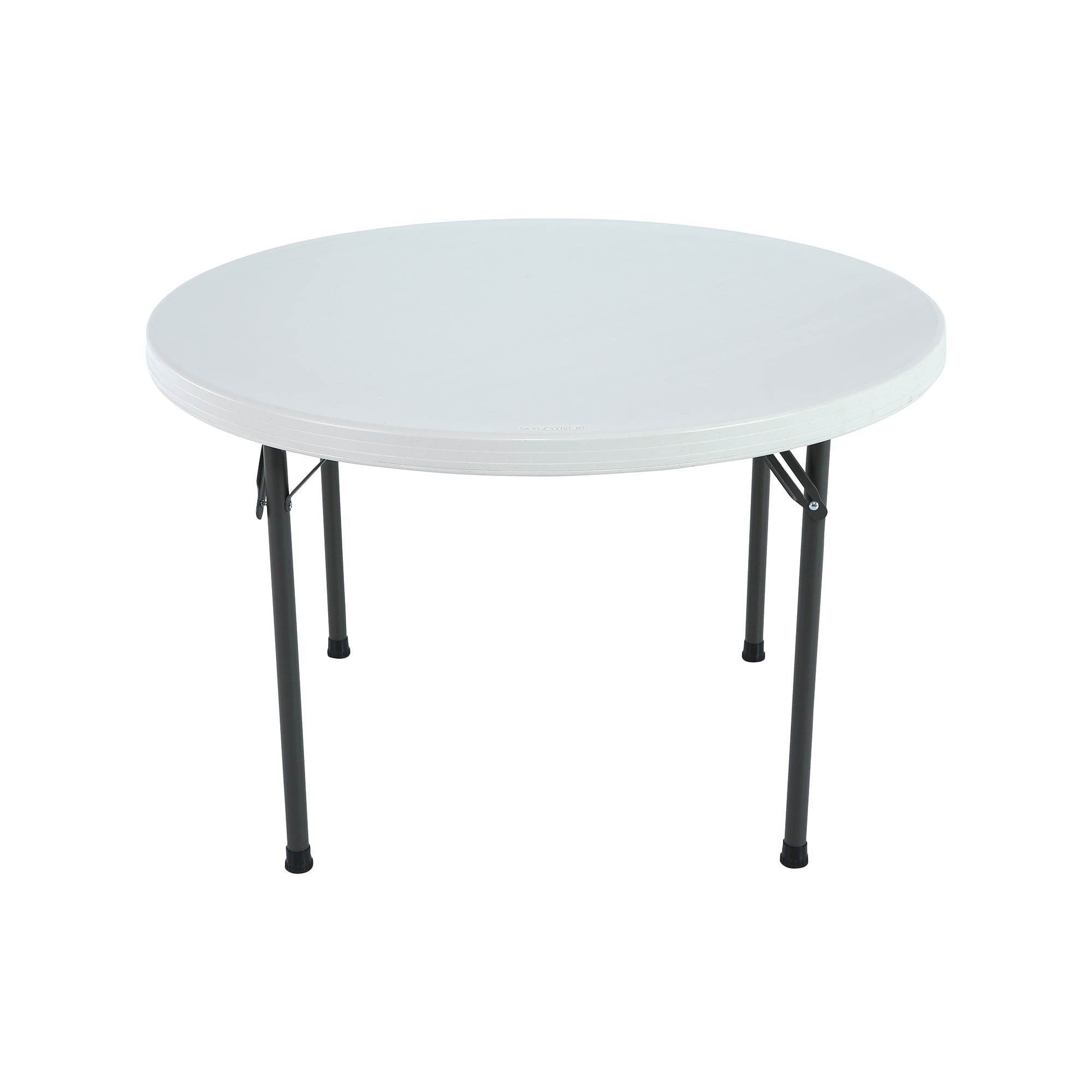 46" White Granite Round Folding Table with Metal Frame